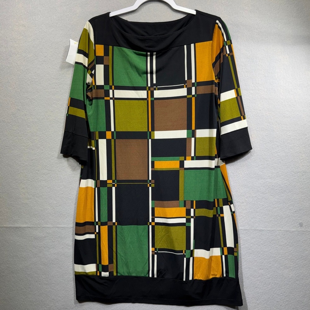 Soho Apparel Ltd Womens Geometric Colorblock Shift Dress Green Black Size 12